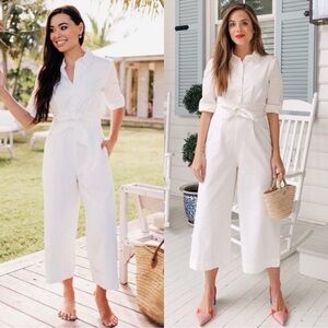 Gal Meets Glam Anthropologie Sawyer Button Tie Jumpsuit White